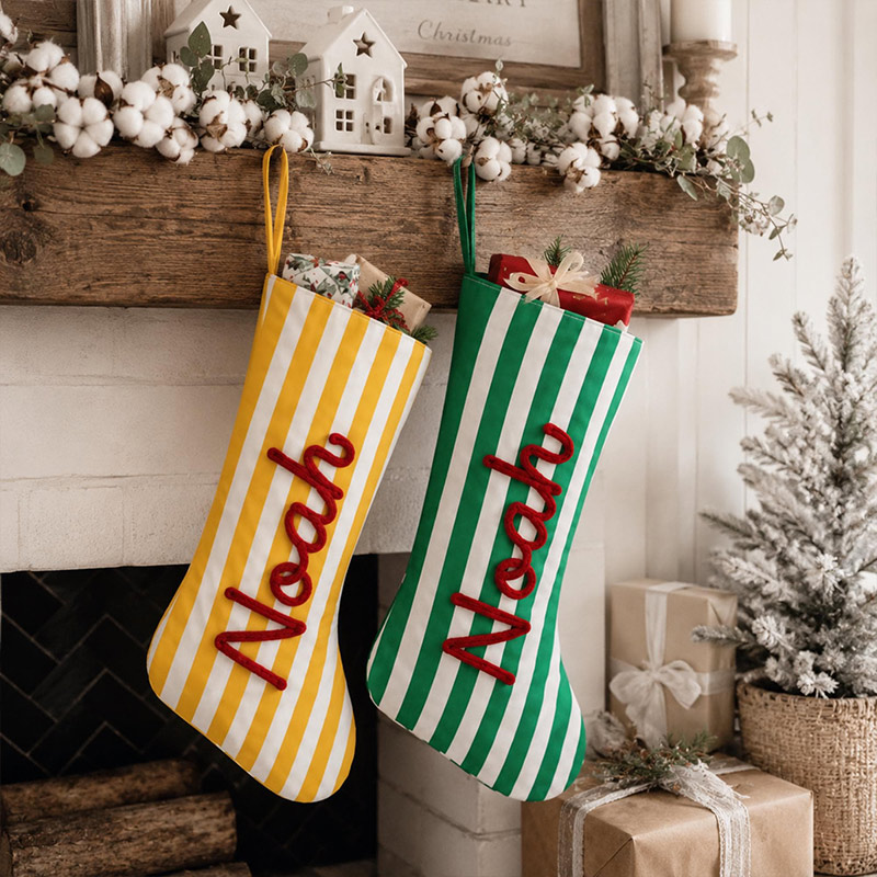 Personalized Christmas Stocking Custom Family Name Xmas Sock Striped Holiday Stocking Family Christmas Gift Boys Girls Stocking