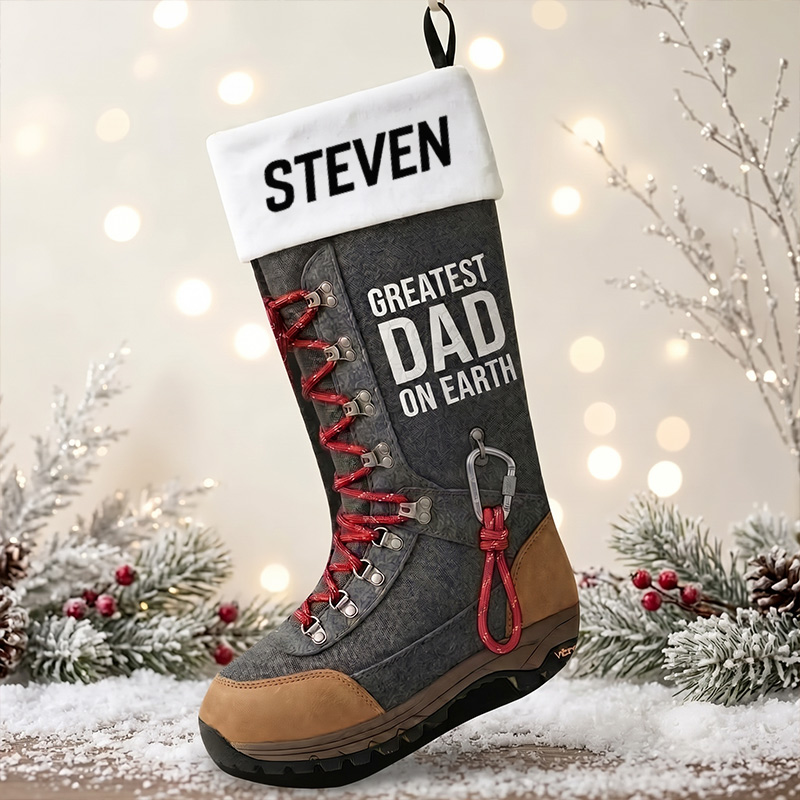 Personalized Greatest Dad On Earth Christmas Stocking Outdoor Adventure Lovers Name Stocking Custom Holiday Decor Every Step with You is an Adventure