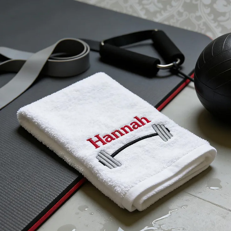 Personalized Barbell Gym Towel Embroidered Towel Hand Towel Workout Fitness Weightlifting Gift for Gym Lover