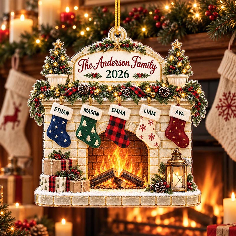 Personalized 2026 Family Christmas Ornament Custom Fireplace Stocking Keepsake Christmas Tree Decoration Family Gift