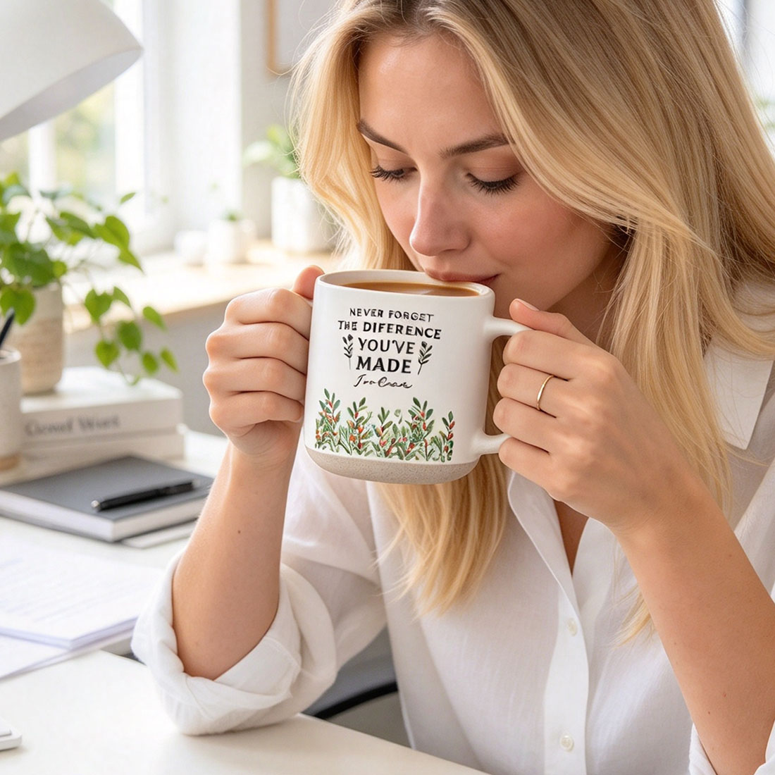 Personalized Birth Flower Ceramic Coffee Mug with Text Daily Use Birthday Office Gift for Colleague Retiree Employee Woman
