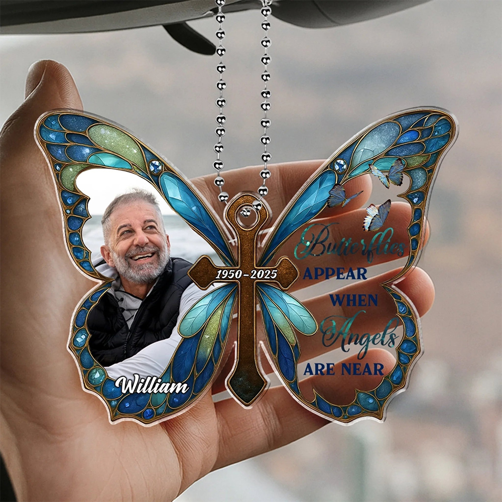 Personalized Memorial Butterfly Car Hanger with Photo Always With You