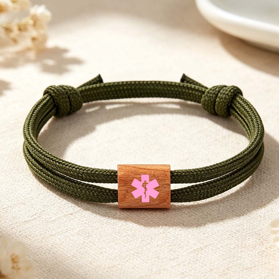 Personalized Star of Life Medical Alert ID Bracelet Emergency Nylon Rope Care Gift for Breast Cancer Woman