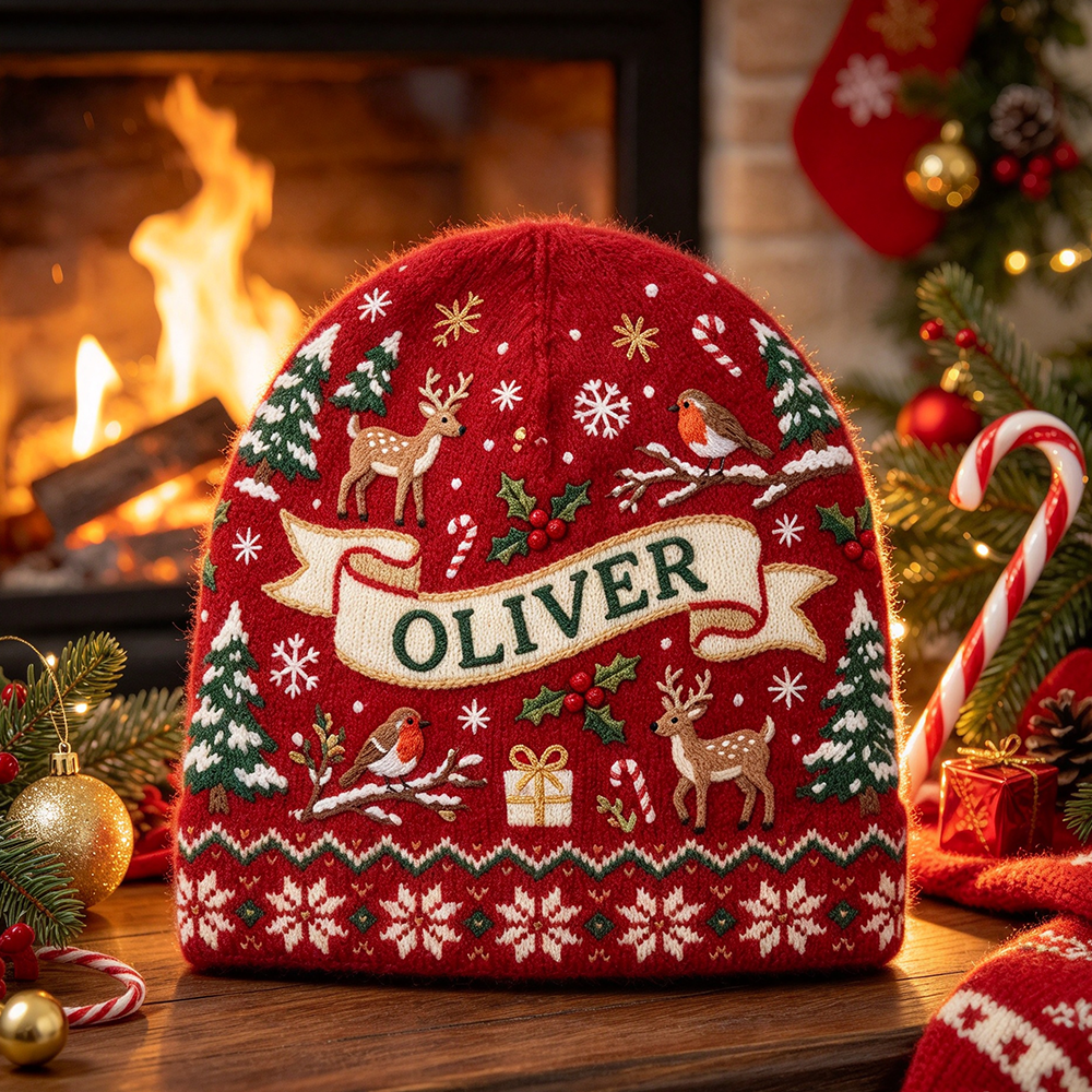 Personalized Merry Christmas Beanie | Custom Name Knit Hat