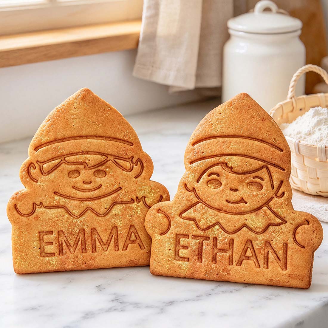 Personalized 3D Printed Snowman Elf Gingerbread Boy Girl Design Cookie Cutter Stamp with Name Christmas Housewarming Gift