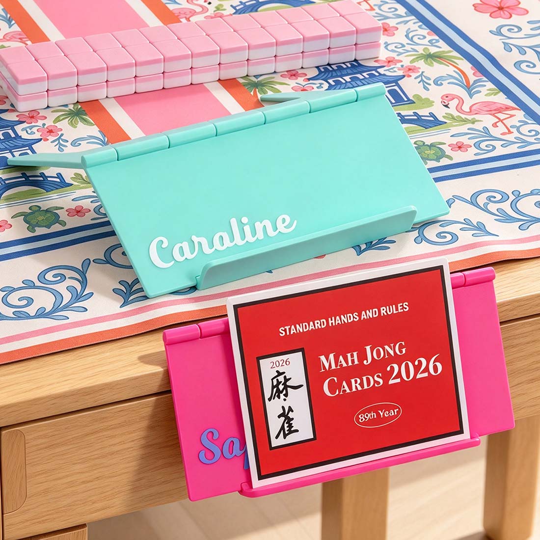 Personalized 3D Printed Multicolor Foldable Table Mahjong Card Holder with Name