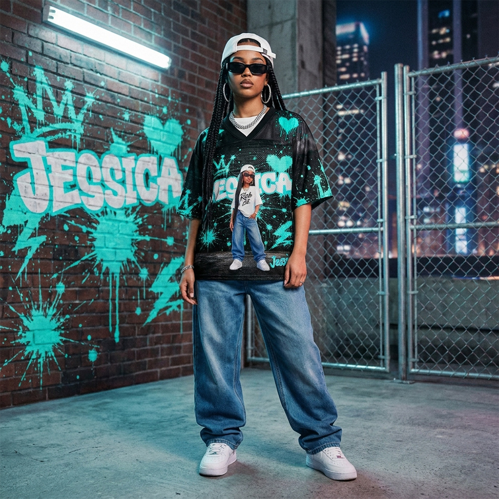 Personalized 3D-Effect Artwork Trendy Graffiti Cartoon Character Photo Soft Mesh Jersey with Name Daily Wear Christmas Holiday Gift for Family Kids