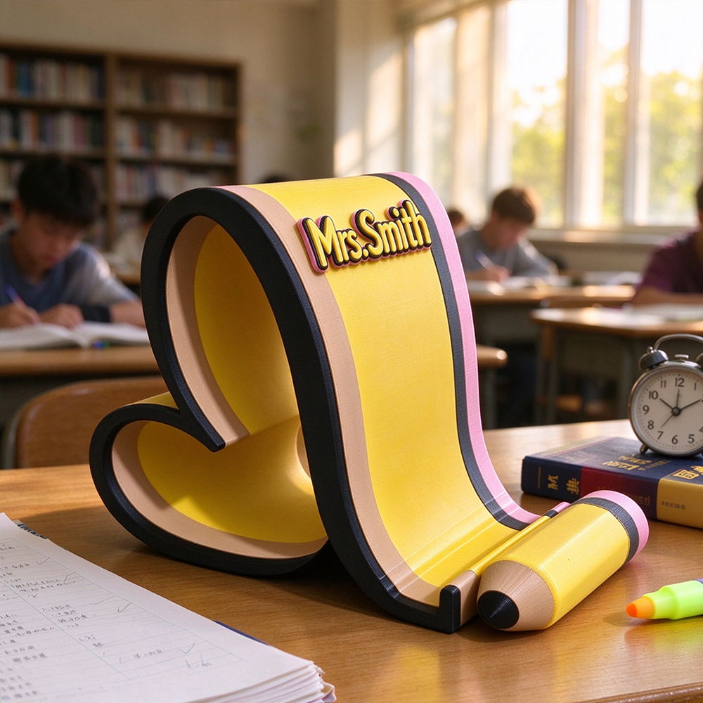 Personalized Heart Phone Holder, Pencil Phone Stand, Crayon Phone Holder, Teacher Desk Accessory, Teacher Gift, Classroom Decor, Back to School Gift