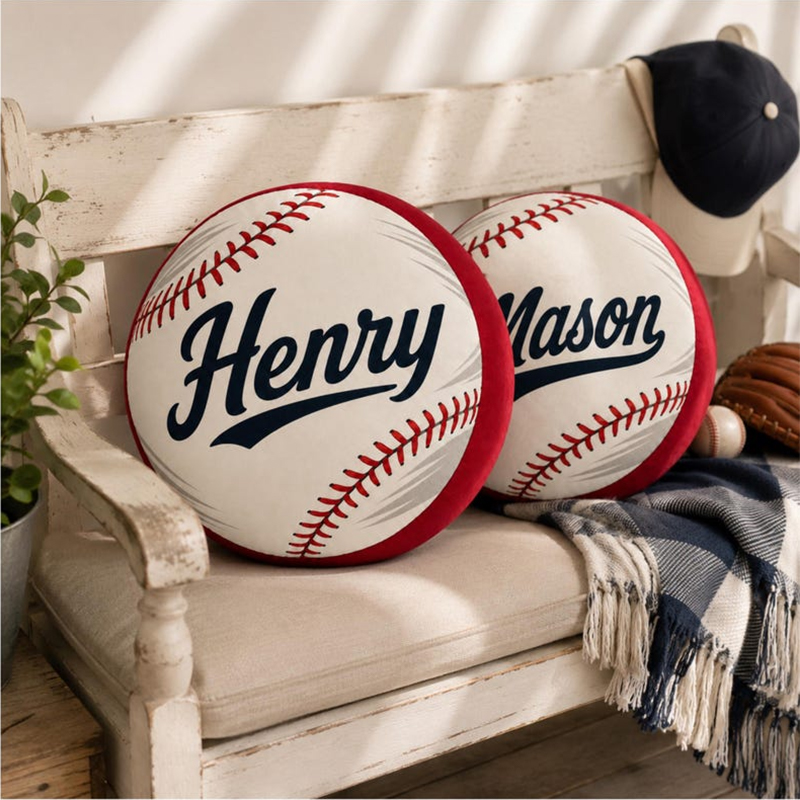 Personalized Baseball Pillow Custom Name Sports Cushion Kids Room Decor