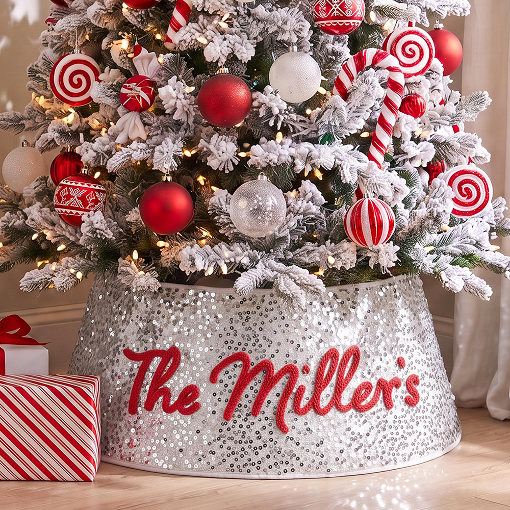 Personalized Christmas Tree Collar with Name Custom Tree Skirt Fabric Tree Ring  Christmas Housewarming Gift