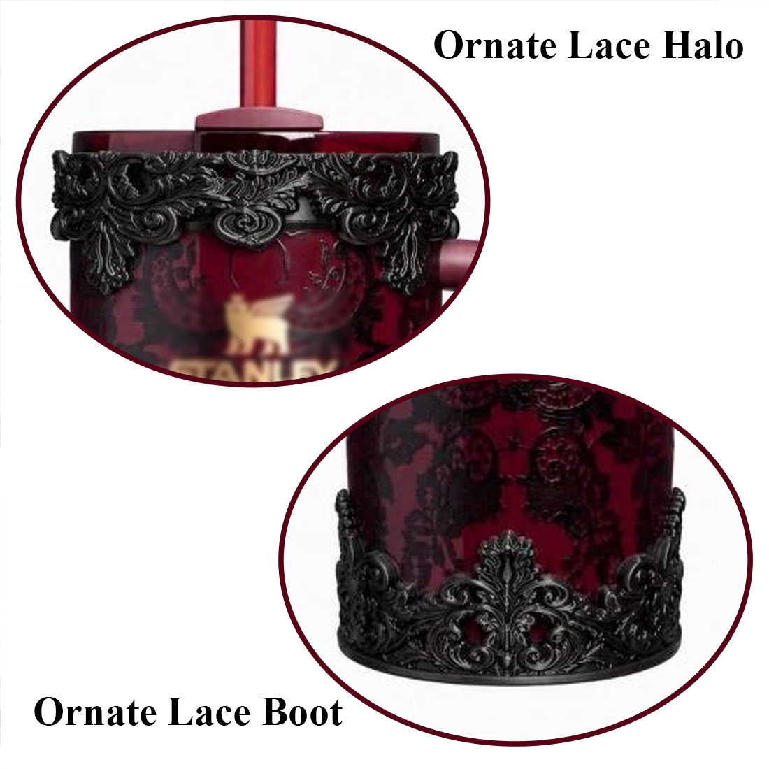 3D Printed Black Ornate Scroll Lace Tumbler Accessories Victorian Gothic Bordeaux Lace Boot Lid Halo