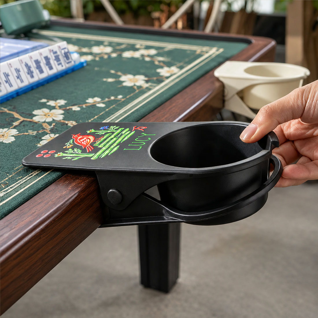 Personalized Mahjong Bird Card Design Table Drink Holder with Name Home Decor