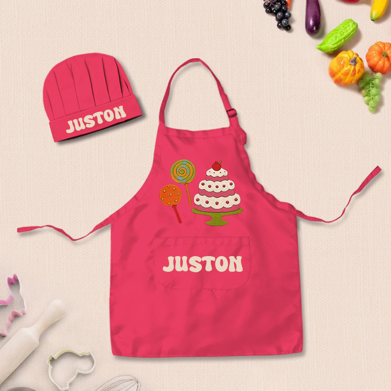 Personalized Cute Dessert Adjustable Kids Apron Set with Name and Pocket for Cooking Crafts Holiday Gift for Girls