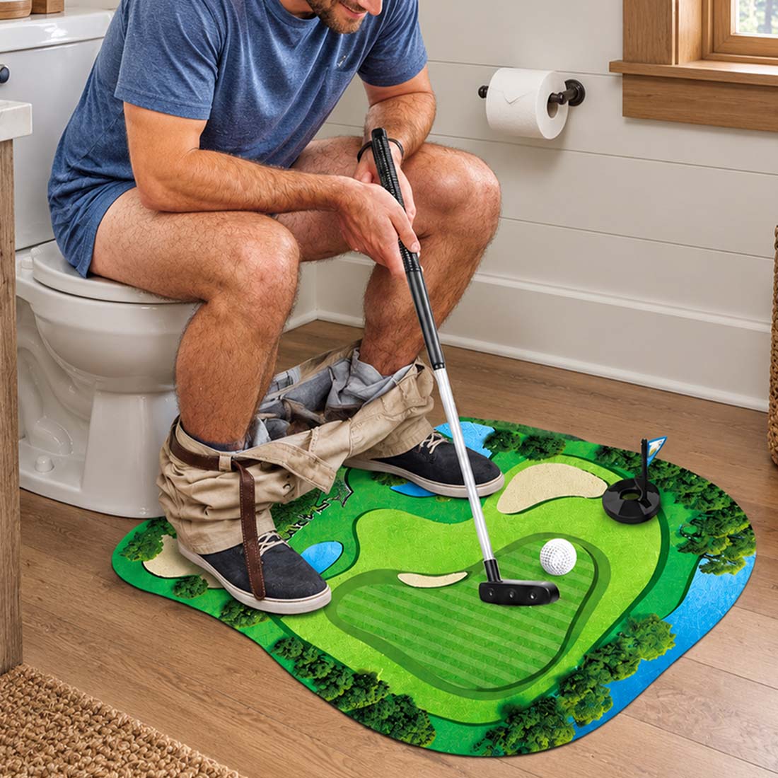 Toilet Golf Mini Game Set Funny Bathroom Putting Green Golf Toy Kit Novelty Gag Gift for Golf Lovers