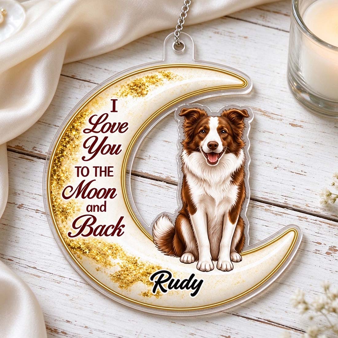 Personalized Pet Moon Hanging I love You to the Moon and Back Acrylic Ornament with Name Christmas Gift for Family Pet Owner