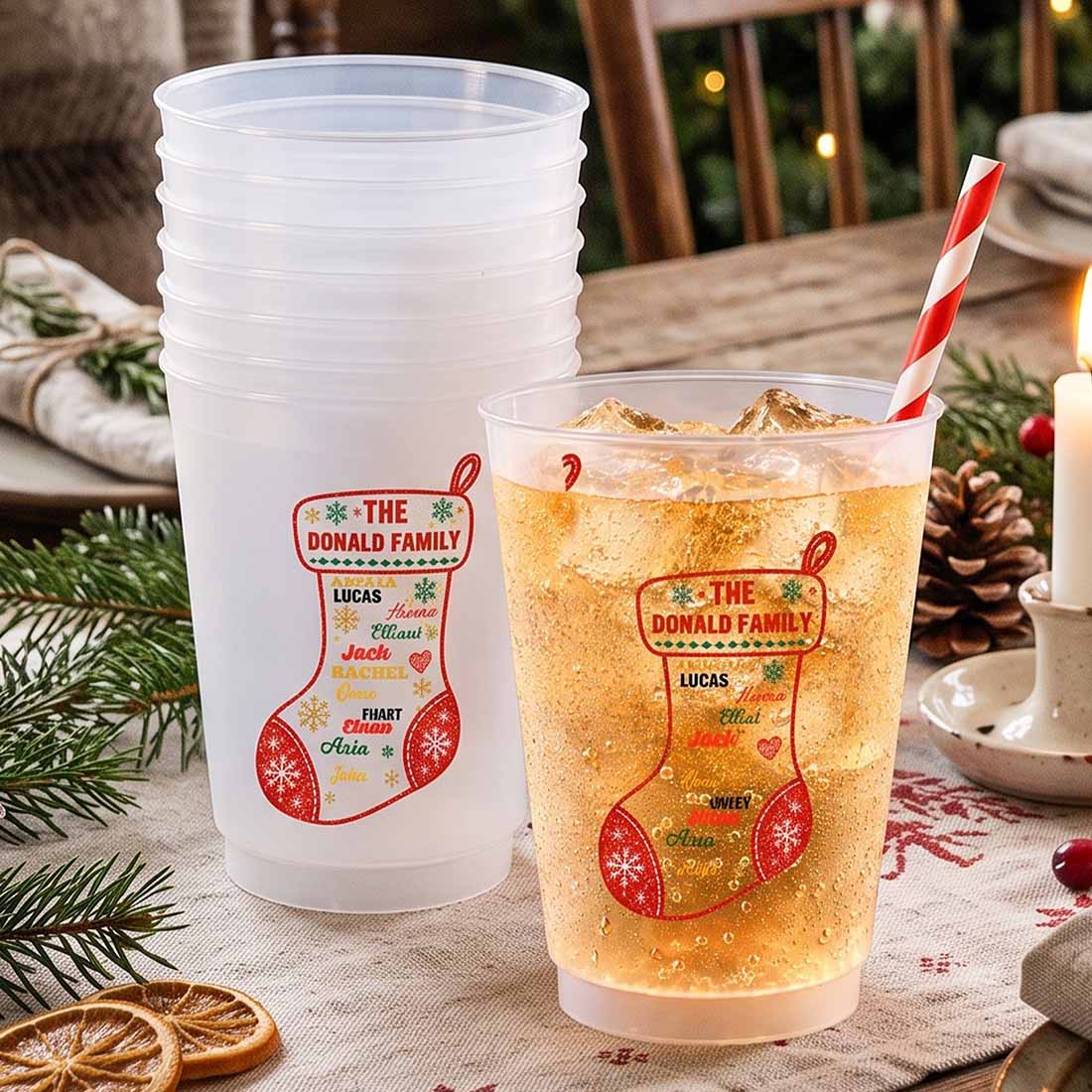 Personalized Family Christmas Element 12-16 oz Plastic Cup with Text and Name Christmas Family Gathering Party Gifts