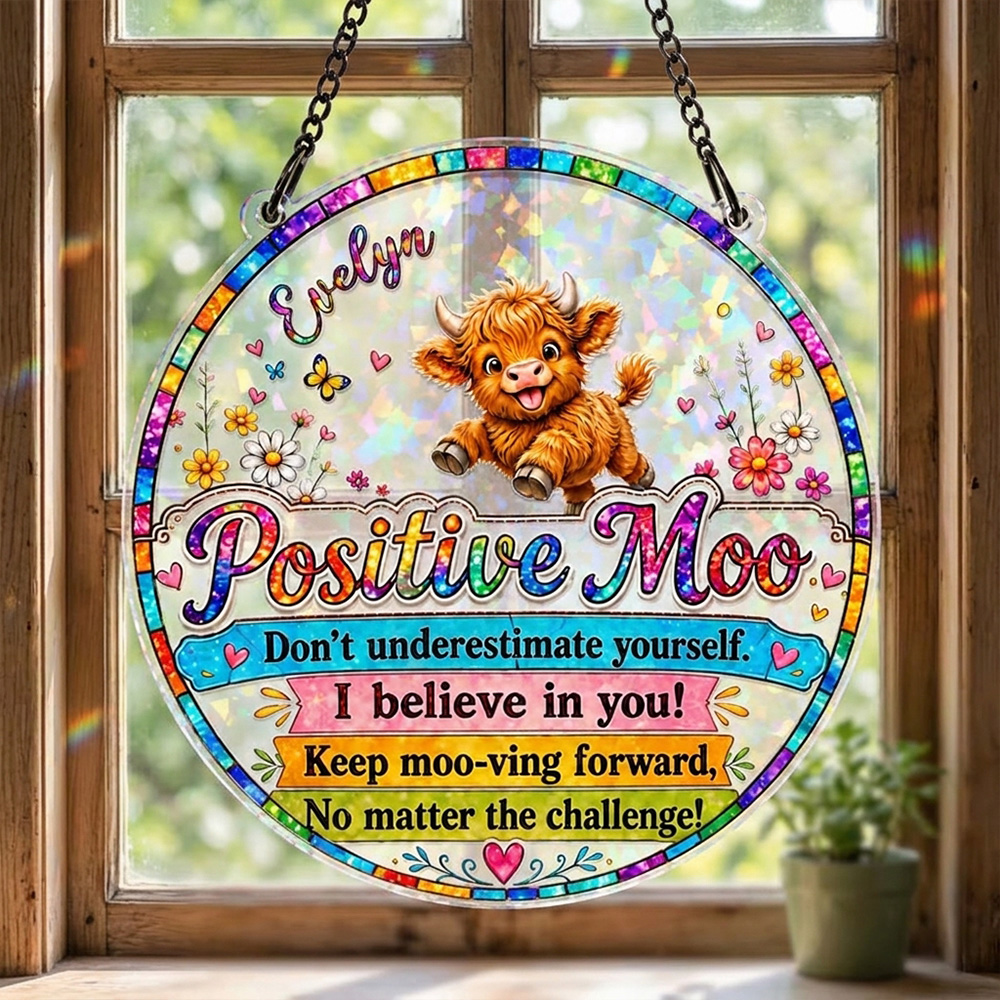 Personalized Colorful Highland Cow Positive Moo Floral Butterfly Sun C