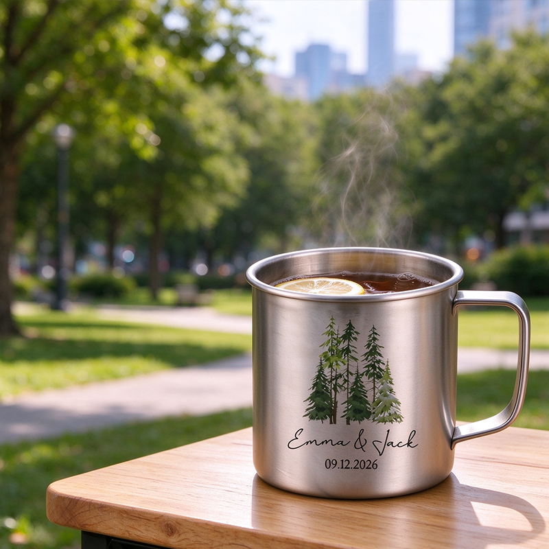 Personalized A Lifetime Of Love And Adventure Titanium Mug Set, Custom Couple Mountain Wedding Anniversary Camping Mugs