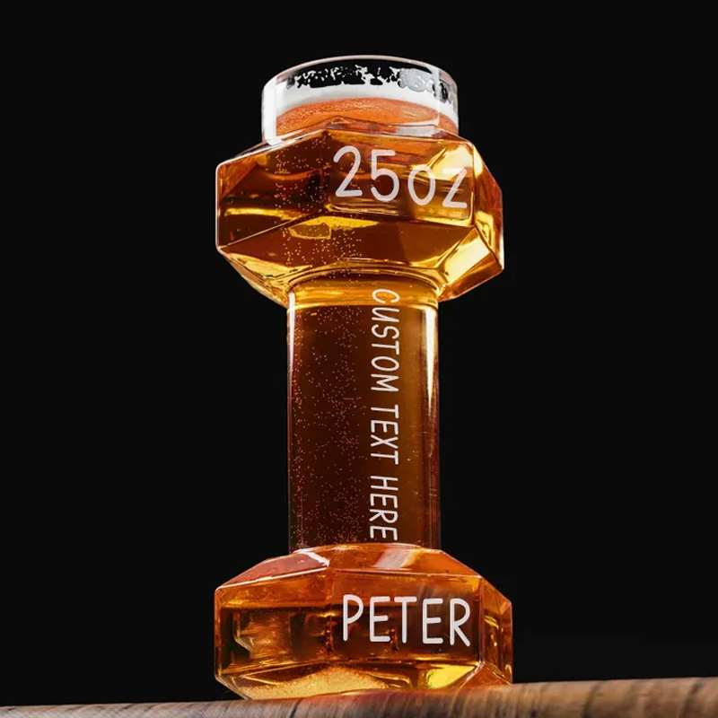 Personalized Dumbbell Beer Glass Funny Beer Mug for Men Workout Coach Gym Lover