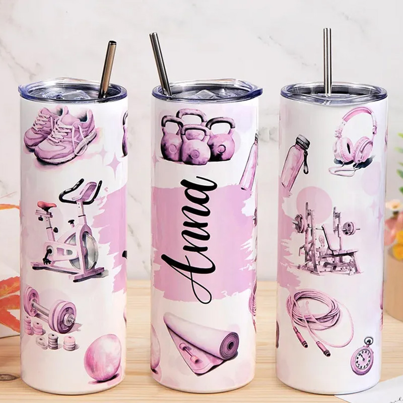Personalized Watercolor Fitness Equipment Why You Started Skinny Tumbler with Lid Straw Motivational Birthday Gift for Workout Coach Gym Lover