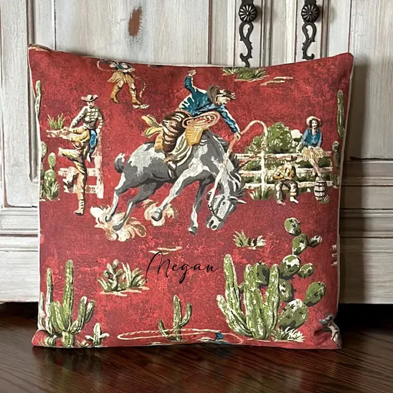 Personalized Equestrian Throw Pillow Personalized Equestrian Throw PillowWild West Cowboy Pillow Cover Vintage Cowboy for Riding Lovers Equestrian Lovers