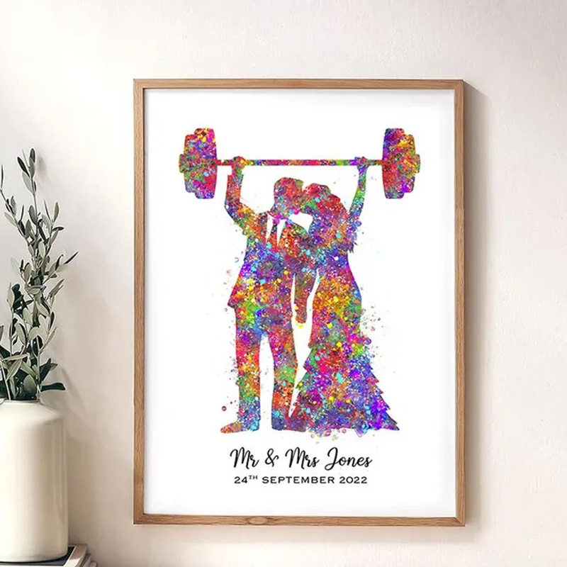 Personalized Gym Protaint Fitness Couple Watercolour Print Gym Art Decor Gift for Gym Lover