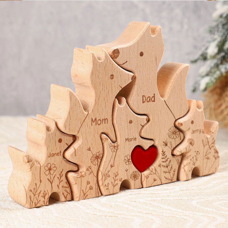Personalized Wooden Fox Family Puzzle Engraved Name Puzzle for Family 2-9 Family Name Gift Gift for Mum New Dad Anniversary Gifts