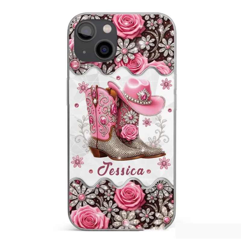 Personalized Cowgirl Gifts Bling Boots Babe Phone Case with Name Horse Racing Birthday Gift for Riding Lovers Equestrian Lovers Unique Style Phone Cases