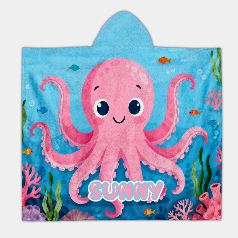 Personalized Ocean Creature Hoodie Blanket Custom Name Cozy and Fun Gift for Kids Ocean Lovers