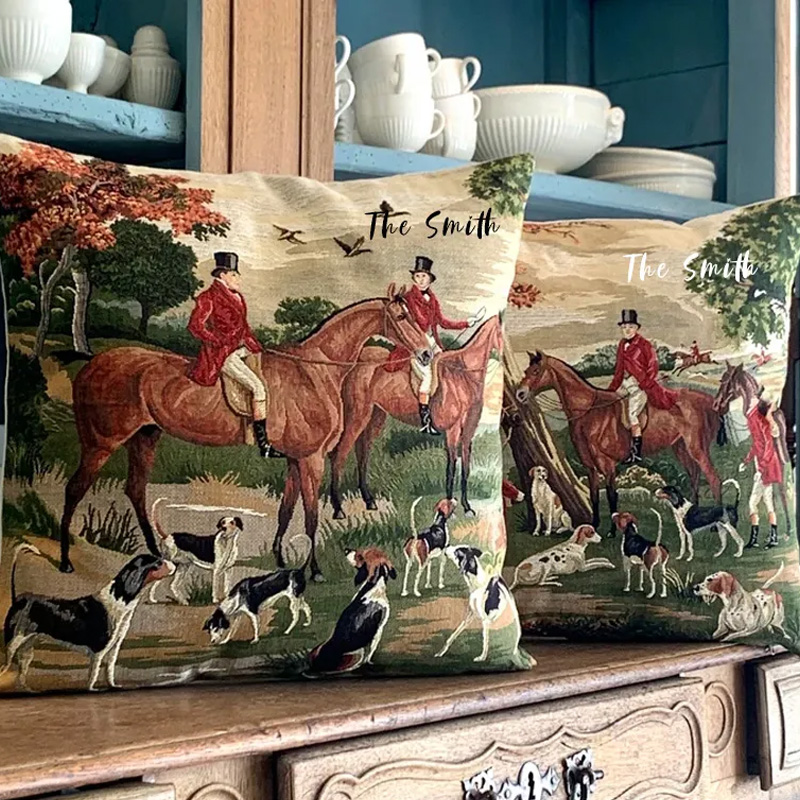 Personalized Equestrian Throw Pillow Fox Hunt Tapestry Pillow Cover English Equestrian Decor for Riding Lovers Equestrian Lovers