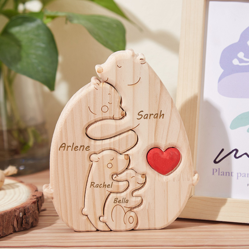 Personalized Wooden Bear Family Puzzle Custom Engraved Name Puzzle for Family Home Decor Family Keepsake Gift for Mum New Dad Anniversary Gifts