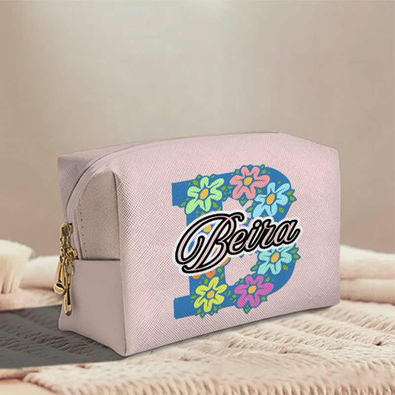 Personalized Floral Alphabet Toiletry Bag with Custom Name for Travel Daily Use