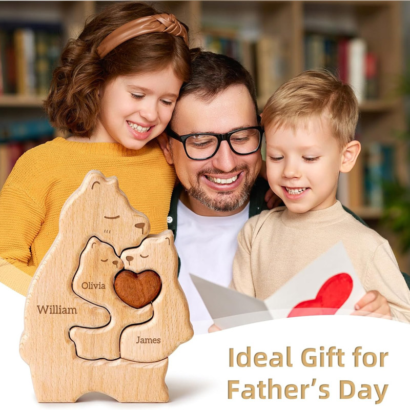 Personalized Wooden Mommy Bears Family Puzzle Custom Puzzles with 2–5 Names Father's Day Gifts for Dad Mom Grandma Birthday Mother's Day Decorations