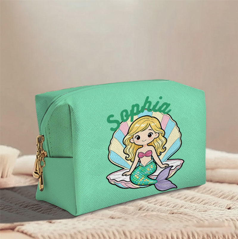 Personalized Cute Mermaid Toiletry Bag Custom Name for Kids Travel Gifts and Daily Use