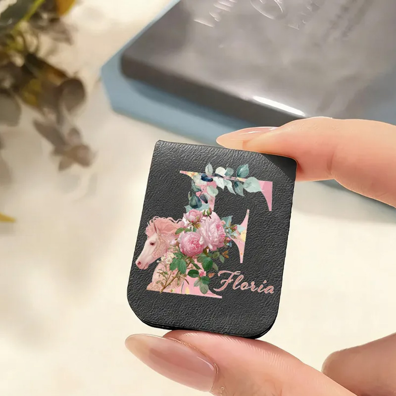Personalized Initials Letter PU Leather Magnetic Bookmark Clip with Name Daily Use Birthday Gift for Book Lovers Riding Lovers Equestrian Lovers