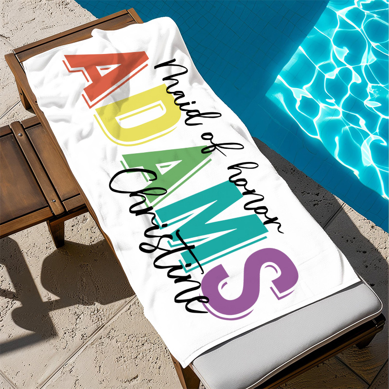 Personalized Bridesmaid Colorful Beach Towel Bride Name Beach Towel Bachelorette Party Gift