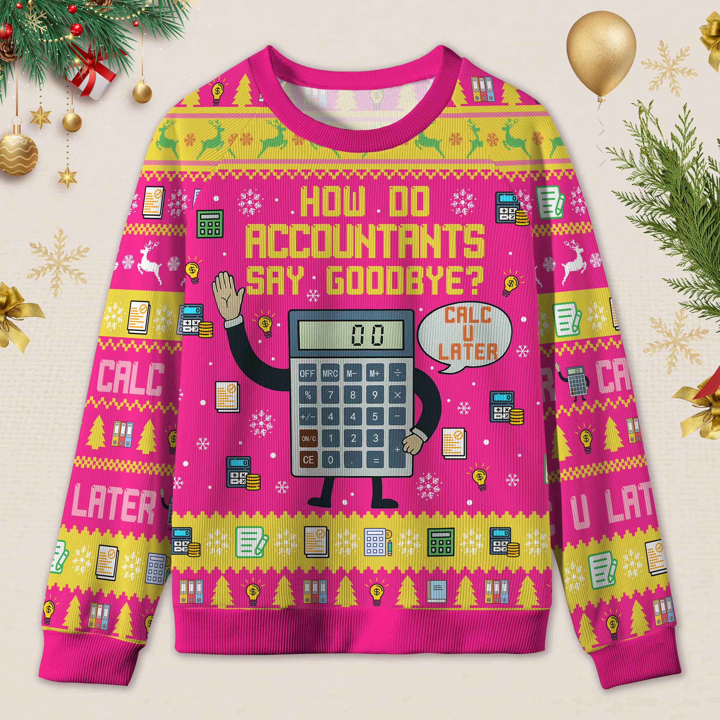 Personalized Accounting Hilarious Greeting Ugly Christmas Sweater Funny Financial Gift for Accountants