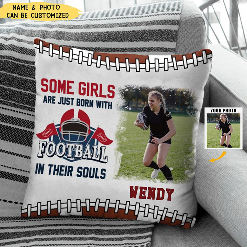 Personalized American Football Design Throw Pillow with Custom Photo, Name, and Inspiring Quote