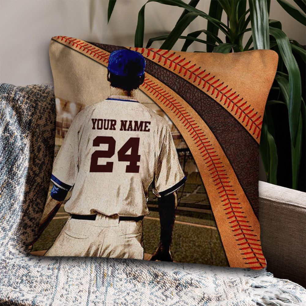 Personalized Baseball Theme Throw Pillow with Custom Name, Jersey Number, and Dynamic Design