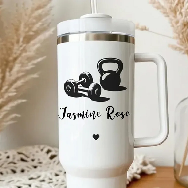 Personalized Barbell Workout Tumbler Lifting Girl Water Bottle Muscle Mommy Gift for Gym Lovers