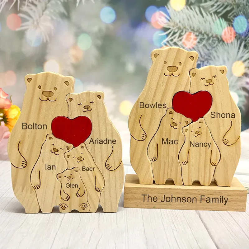 Personalized Wooden Bear Family Puzzle Wooden Hugging Bears With Heart Engraved Custom Name Family Puzzle Family Anniversary Gifts Housewarming Gift
