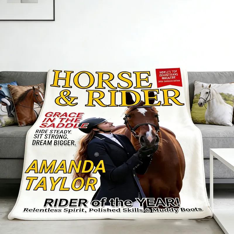 Personalized Custom Photo Magazine Cover Blanket Equestrian Gifts for Riding Lovers Equestrian Lovers