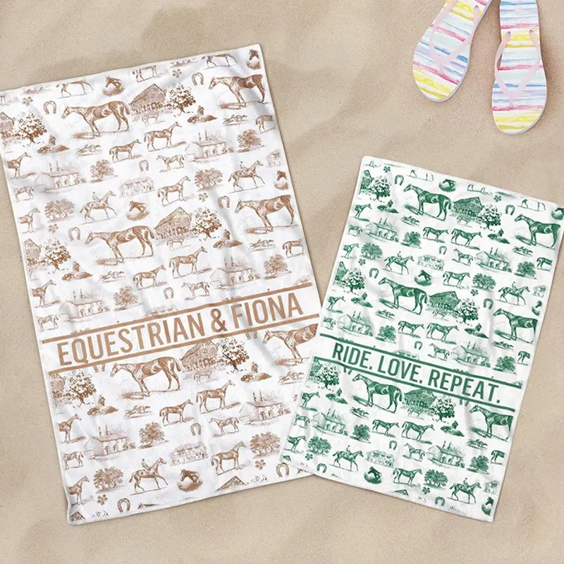 Personalized Horse Theme Soft Quick Dry Sport Towel Beach Towel with Text Gym Pool Essentials Birthday Gift for Equestrian Enthusiasts Riding Lovers