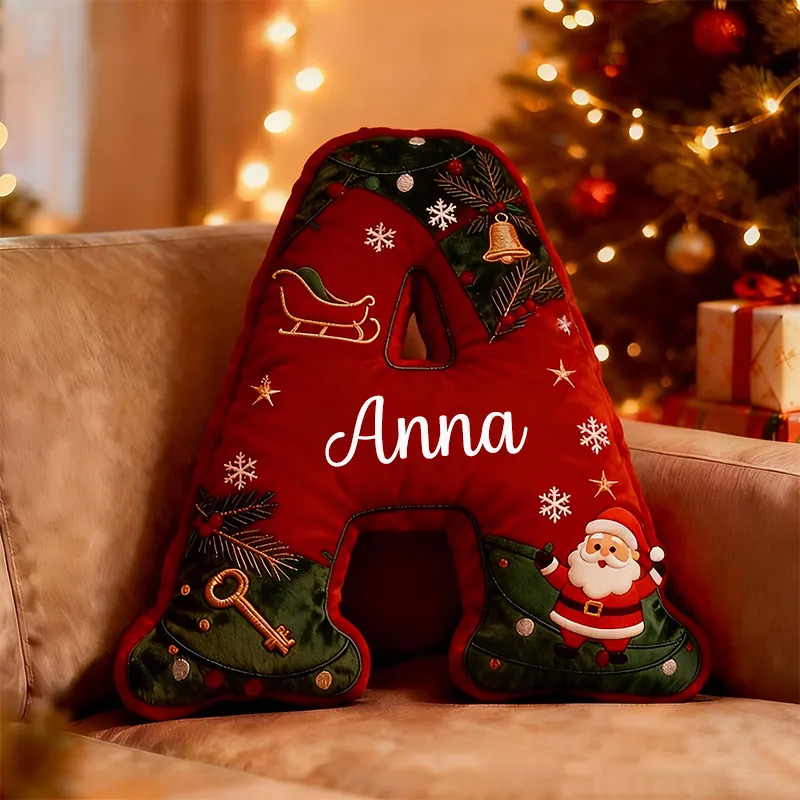 Personalized Christmas Letter Pillow Graphic 3D Print Custom Name Festive Holiday Decor Cushion with Seasonal Designs Perfect Gift for Family