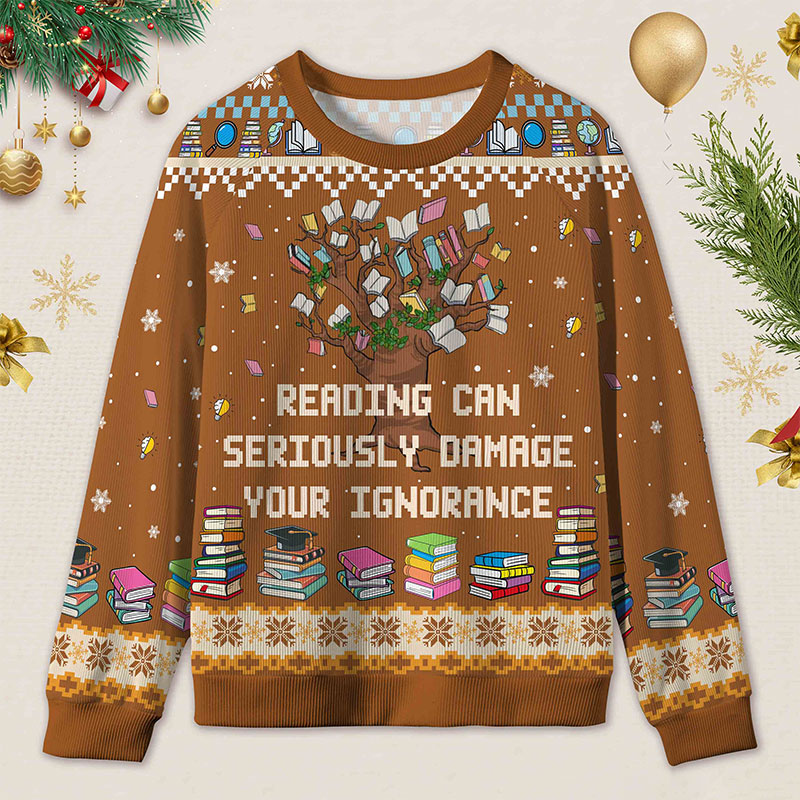 Personalized Funny Library Ugly Sweater Holiday Gift for Book Lovers
