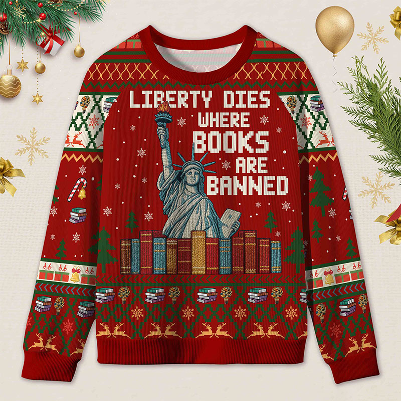 Personalized Freedom to Read Defiant Ugly Sweater Holiday Gift for Book Lovers