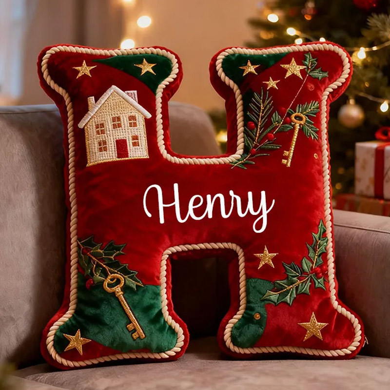 Personalized Christmas Letter Pillow Custom Name Festive Holiday Decor Cozy Home Accent Soft Cushion with Seasonal Graphic 3D Print Christmas Gift