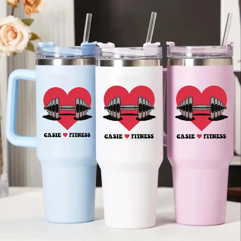 Personalized Handle Tumbler with Heart and Barbell Love Fitness Design for Gym Lover Fitness Durable Hot or Cold Drinks