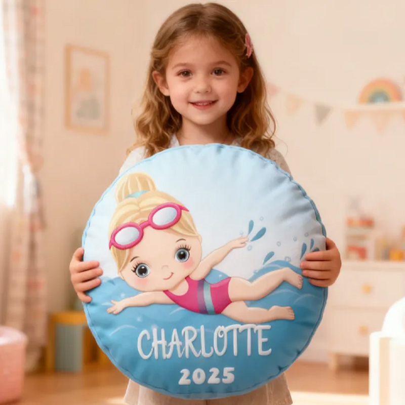 Personalized Girls Swimming Pillow Throw Pillow Graphic 3D Print Swimming Fitness Decoration Pillow Exercise Sport Pillow Female Swimmer Holiday Gift Custom Swim Pool Keepsake for Kids or Teens 