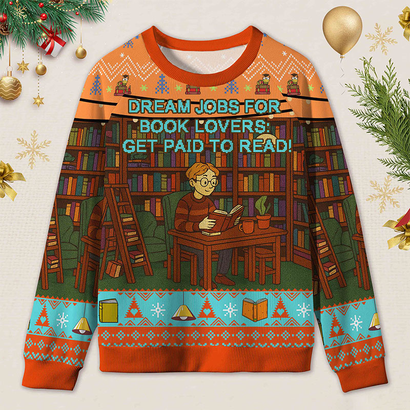 Personalized Library Interpretation Ugly Sweater Holiday Gift for Book Lovers